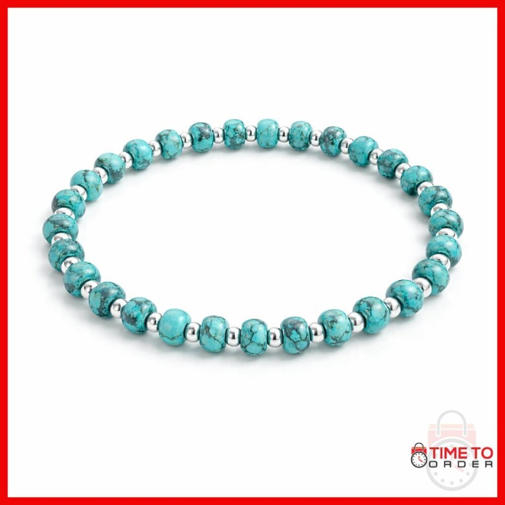 925 Sterling Silver Turquoise Bead Bracelet Lobster Clasp Gift